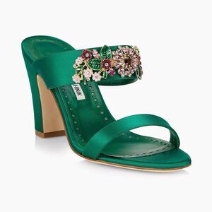 Manolo Blahnik 90MM Embellished Satin Mules size 40